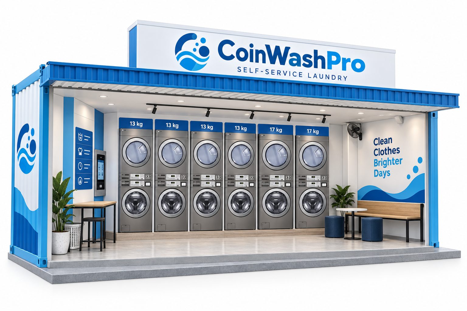 ภาพจำลองด้วย AI: ร้าน CoinWashPro รูปแบบคอนเทนเนอร์